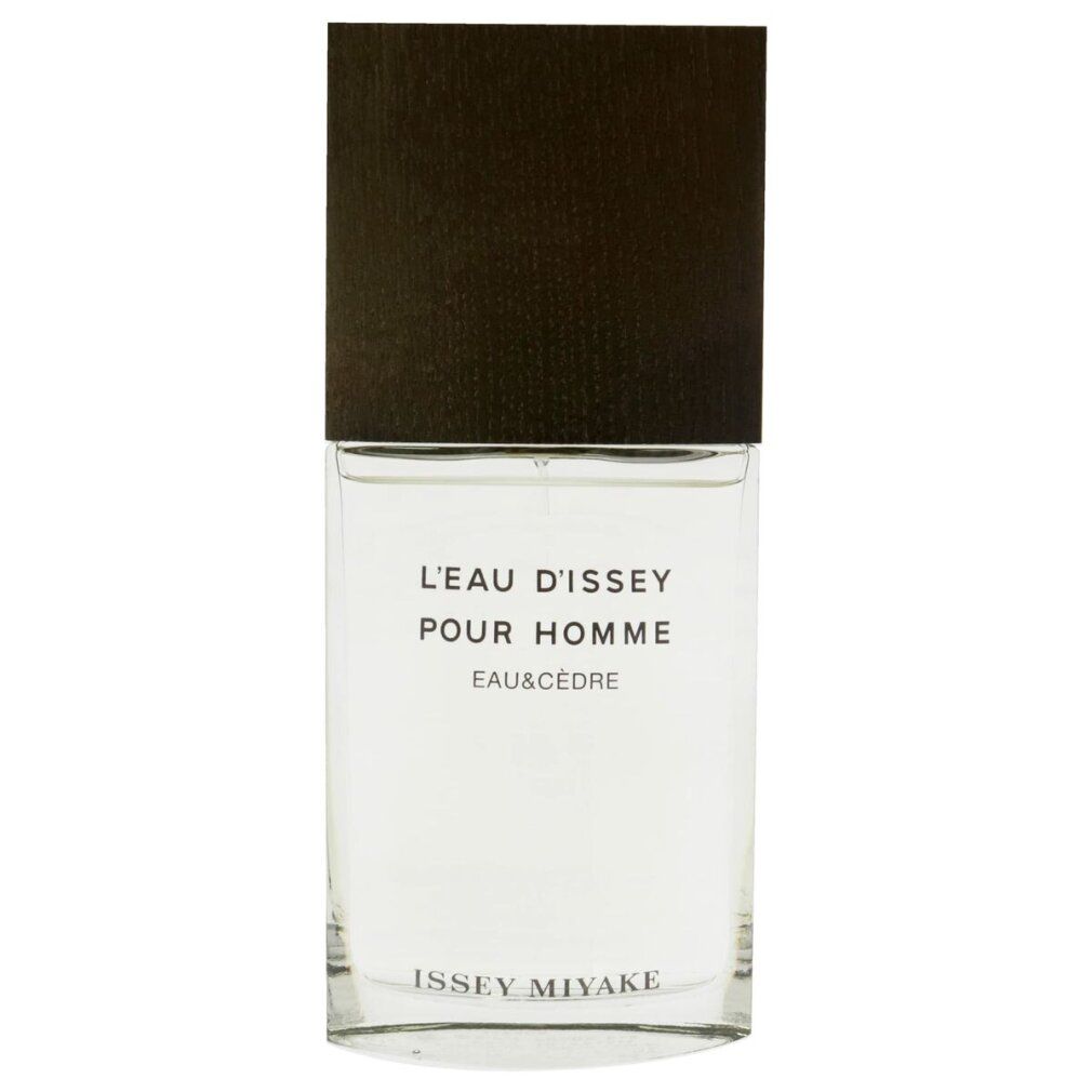 Flakon mit schwarzem Deckel. Aufschrift: L'EAU D'ISSEY POUR HOMME EAU&CÈDRE. Marke: ISSEY MIYAKE.