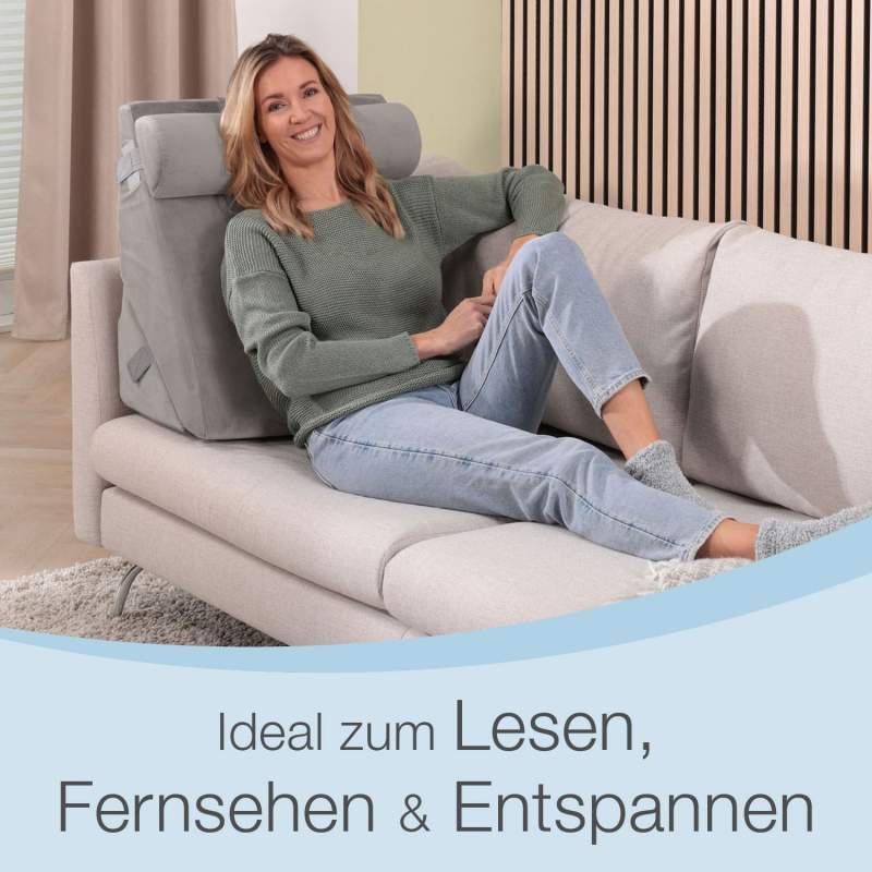 ELONEO Keilkissen mit Nackenrolle mit praktischem Seitenfach, waschbar & pflegeleicht, Venenkissen
