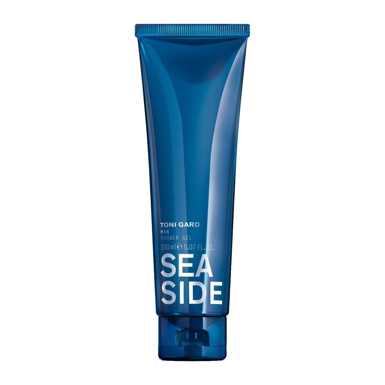 Blaues Duschgel in einer Tube. Schriftzug: Toni Gard MAN, SEA SIDE. 150ml.