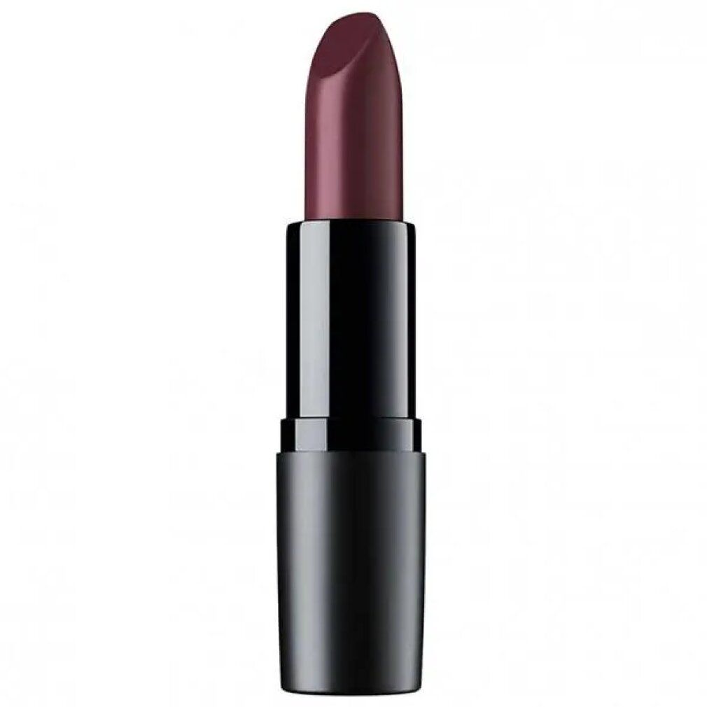 Lippenstift mit schwarzer Hülse und burgunderfarbener Spitze. Geöffnet, sichtbar.