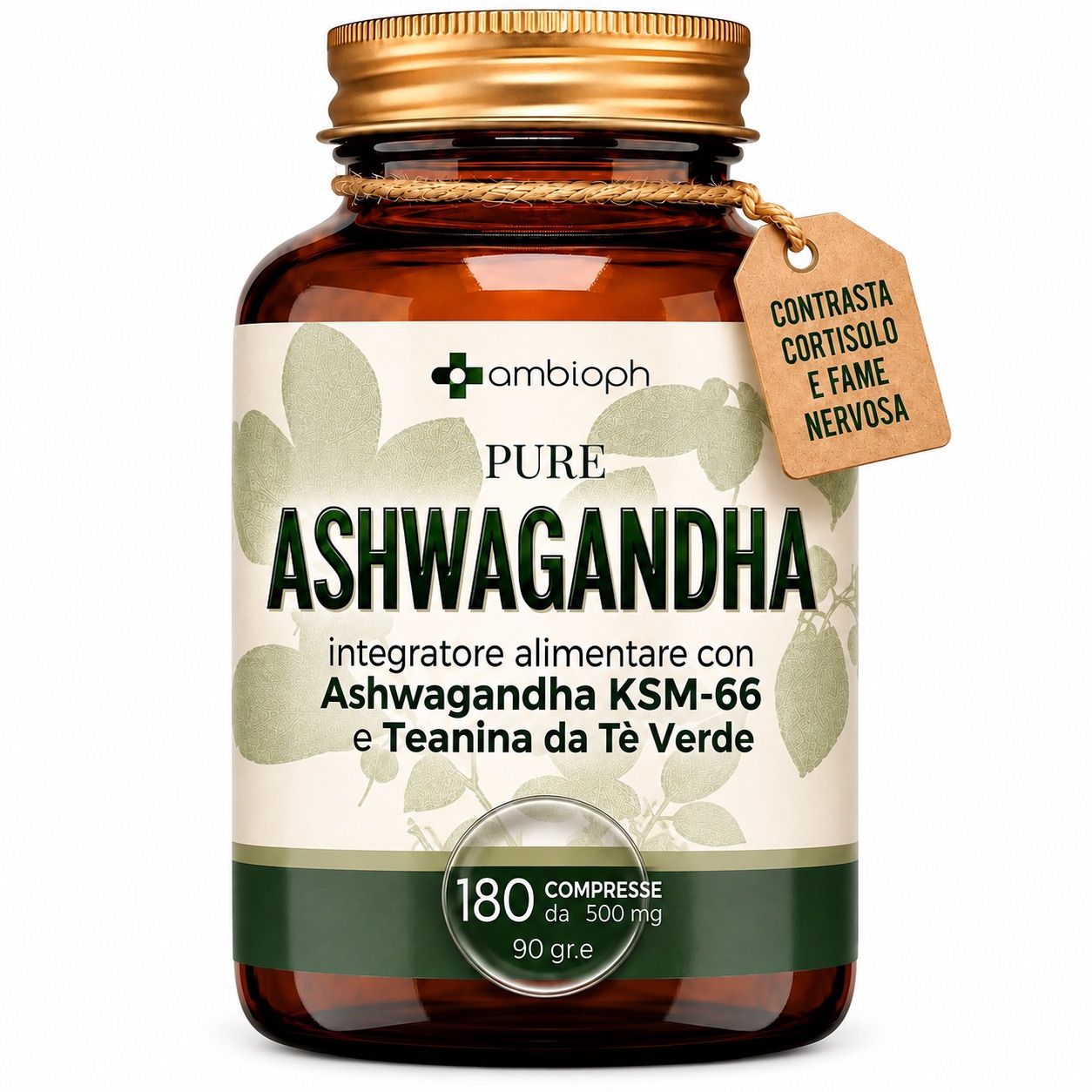Pure Ashwagandha Contro Cortisolo, Stress e Fame Nervosa con Ashwagandha KSM-66 e Teanina