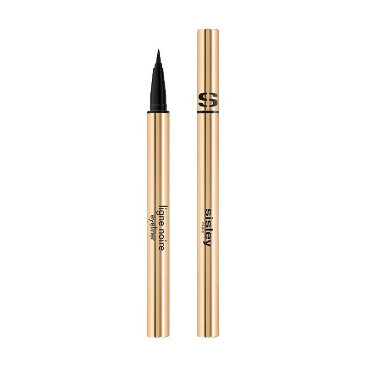 Goldfarbener Eyeliner-Stift mit schwarzer Spitze und Schriftzug "Ligne noire eyeliner". Daneben die Kappe mit Sisley-Logo.