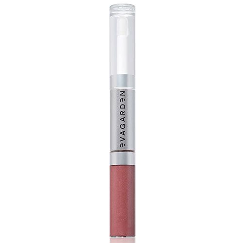 Lippencreme. Silberfarbener Behälter mit transparentem Deckel. Aufschrift: Eva Garden. Unterer Teil: Rosa.