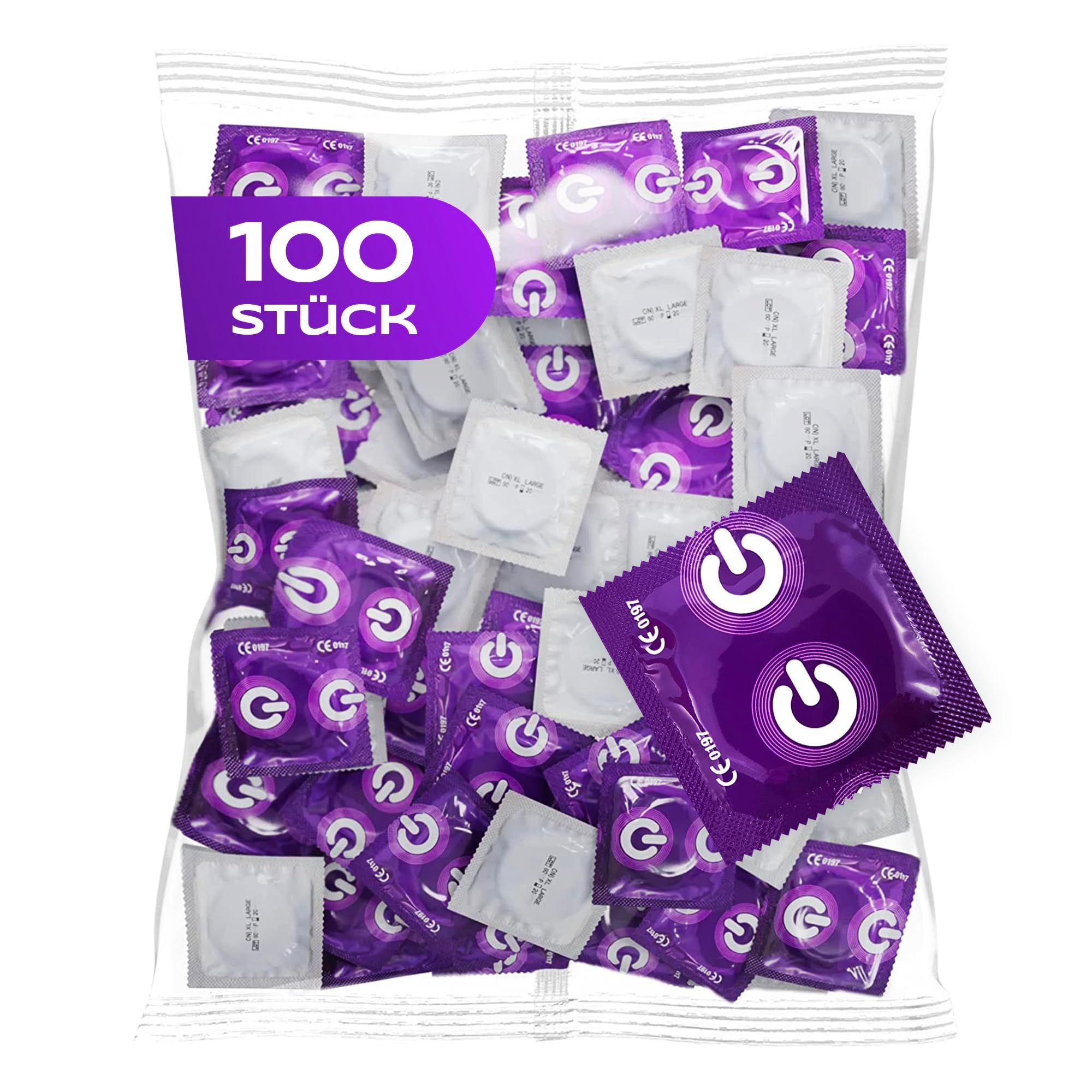 Große Packung mit vielen ON) Kondomen, 100 Stück.