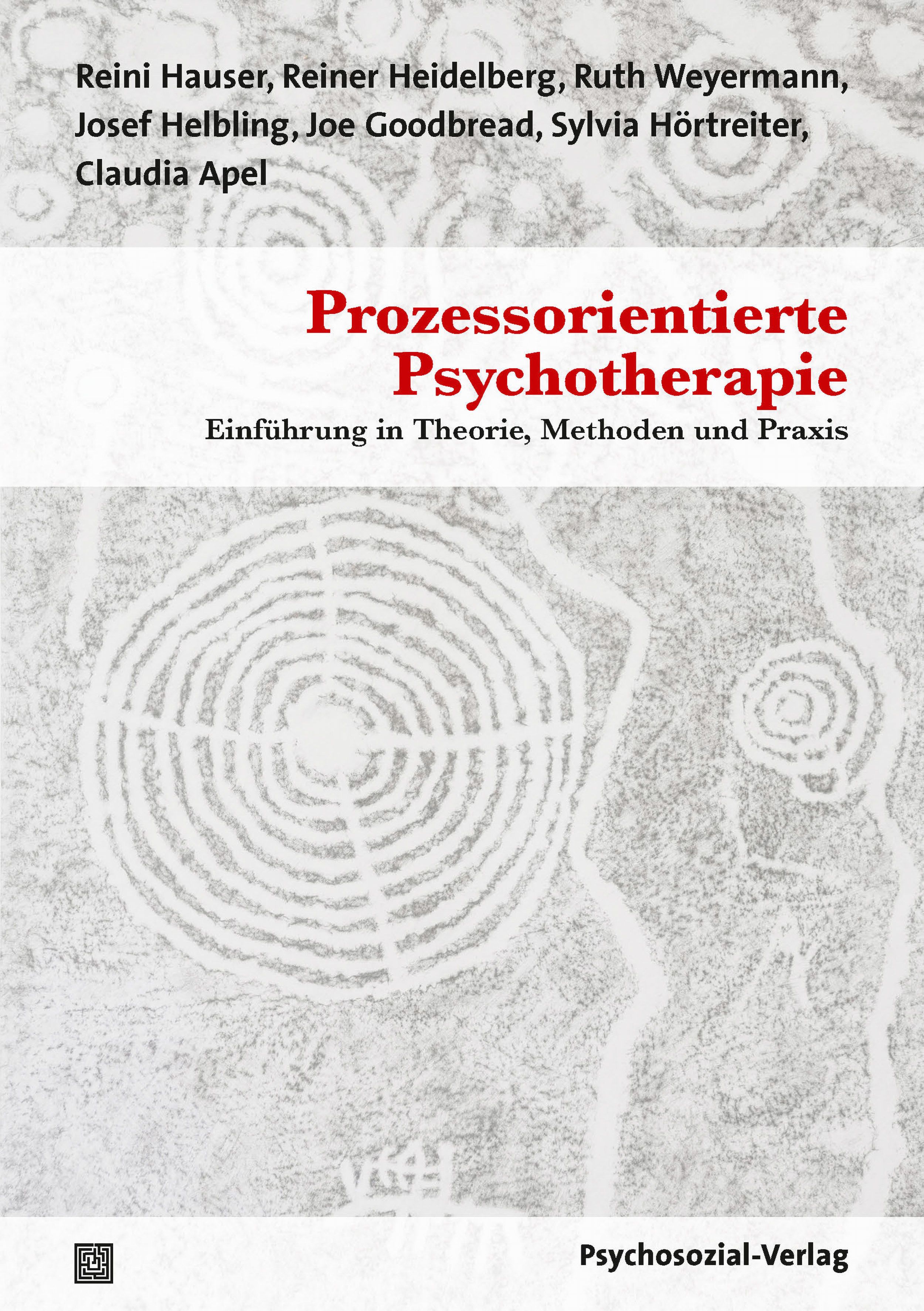 Buchcover mit Titel: Prozessorientierte Psychotherapie. Autorennamen und Verlagstitel sind ebenfalls sichtbar. Grauer Hintergrund mit Kreismuster.