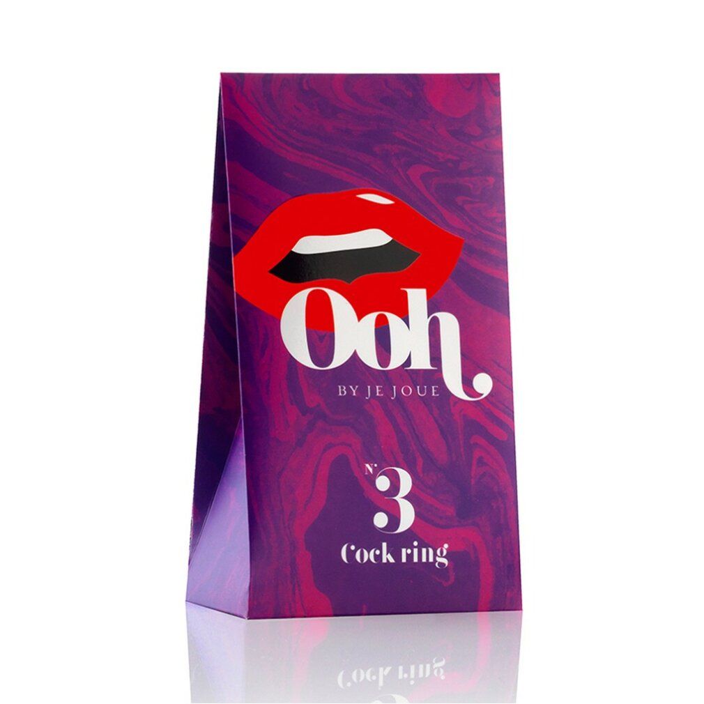 Verpackung von Ooh by Je Joue. Lila Hintergrund mit Lippen-Illustration. Text: Ooh by Je Joue, Nr. 3 Cock ring.