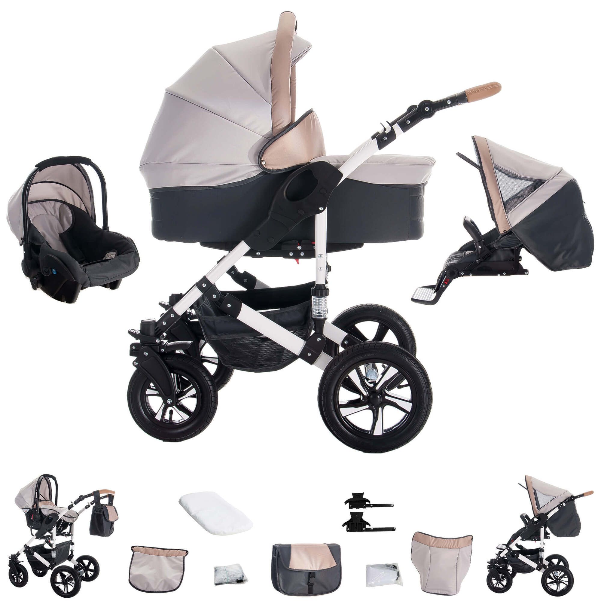 Bebebi myVARIO 3 in 1 Kinderwagen Komplettset Luftreifen, myHoney