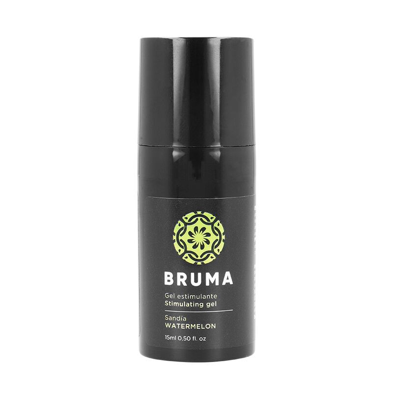 Schwarze Flasche mit Bruma Stimulating Gel, Wassermelone, 15ml.