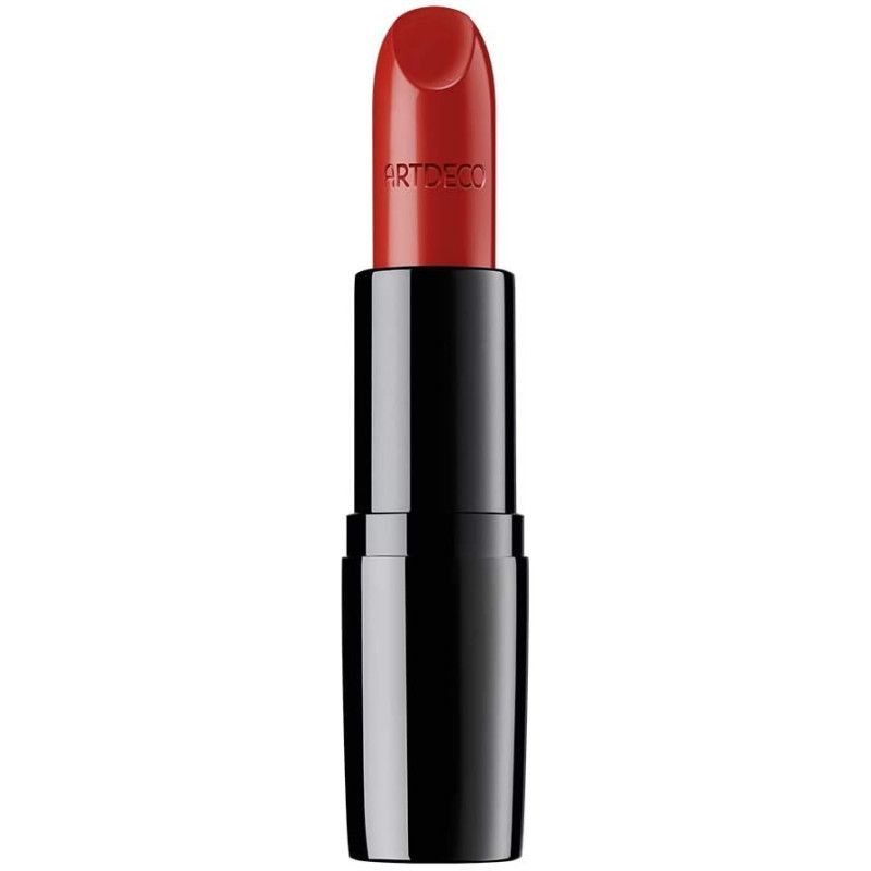 Roter Lippenstift mit ARTDECO Logo auf schwarzem Schaft.