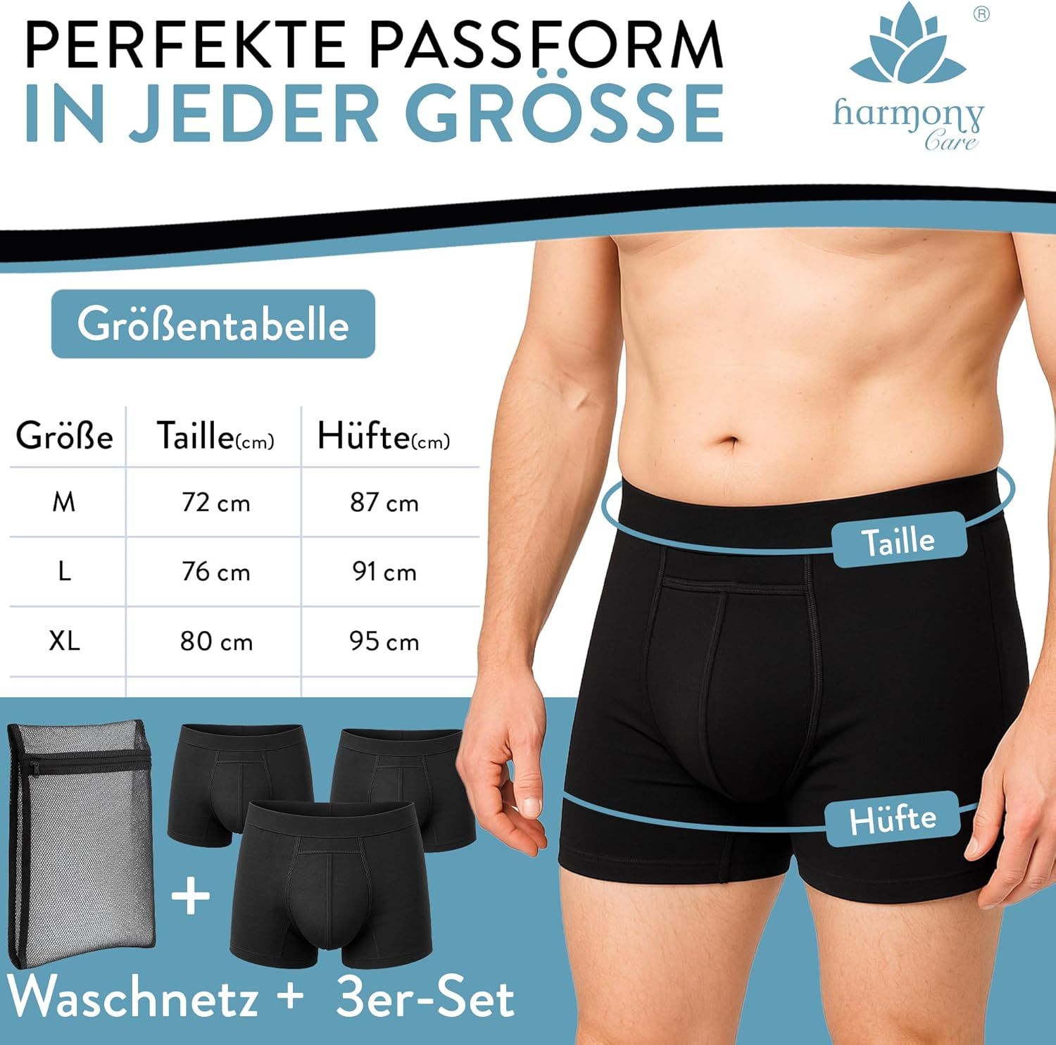 Harmony Care® Premium waschbare Inkontinenz Pants Männer - extra auslaufsicher