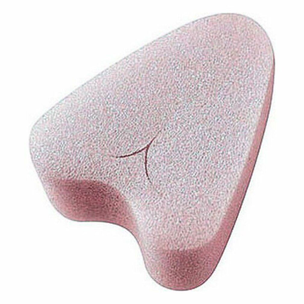 Rosa Soft-Tampon mini. Dreieckige Form mit Aussparung. Sichtbare Struktur.