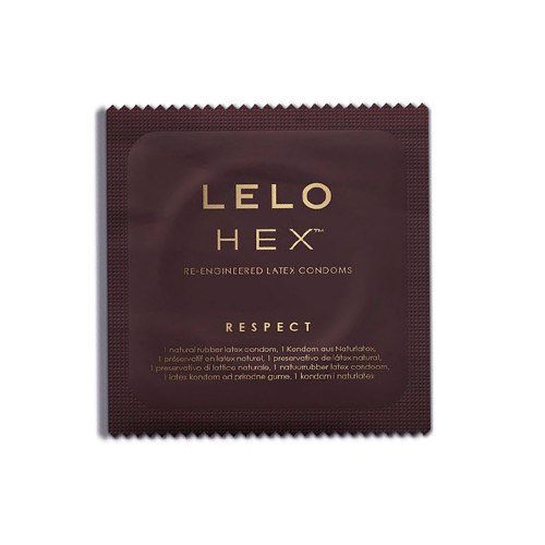Einzelverpackung für Kondom. Aufschrift: LELO HEX, RESPECT.