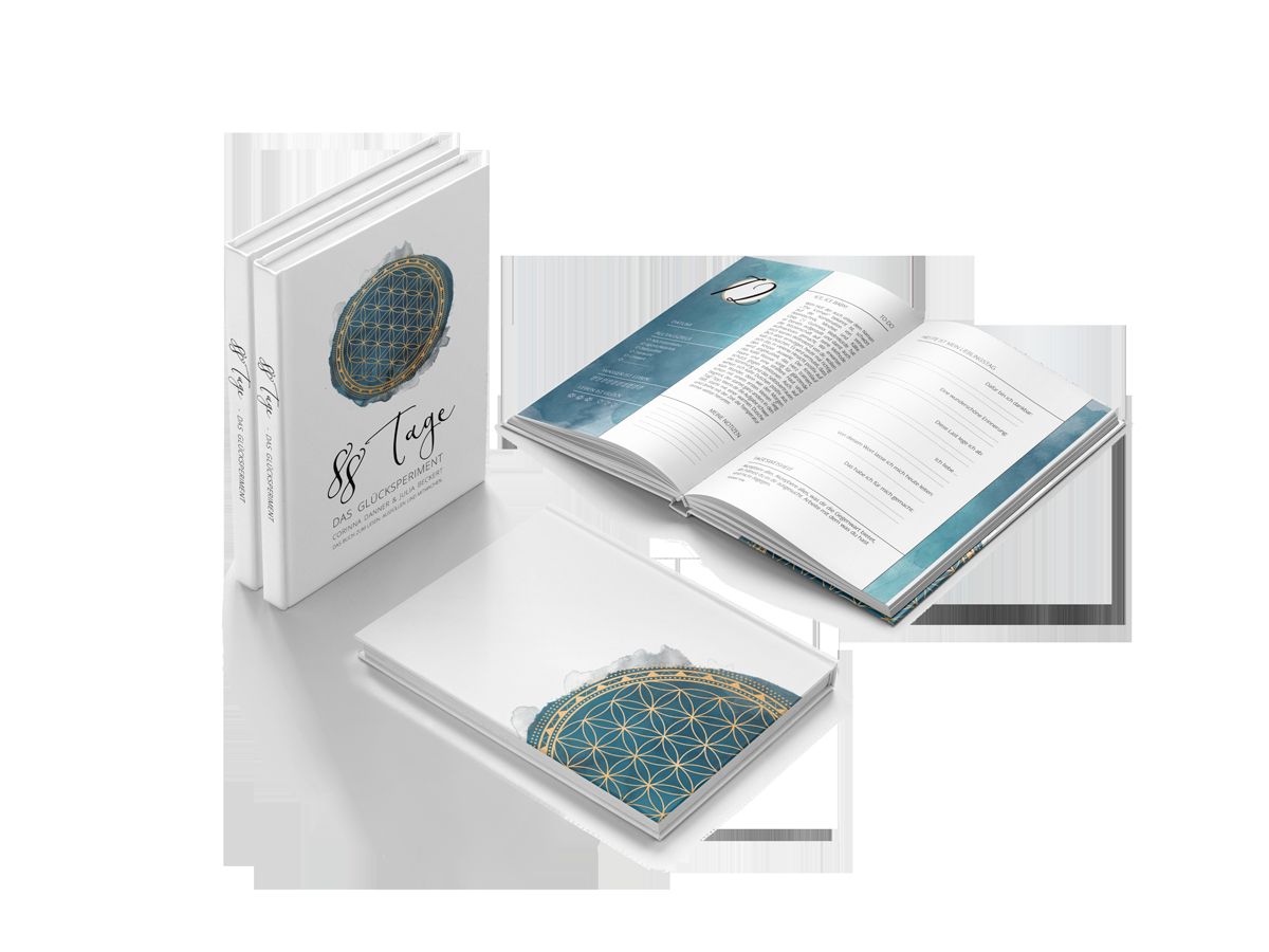 Mehrere Bücher. Titel: 88 Tage. Geöffnete Buchseiten mit Text und Illustrationen.