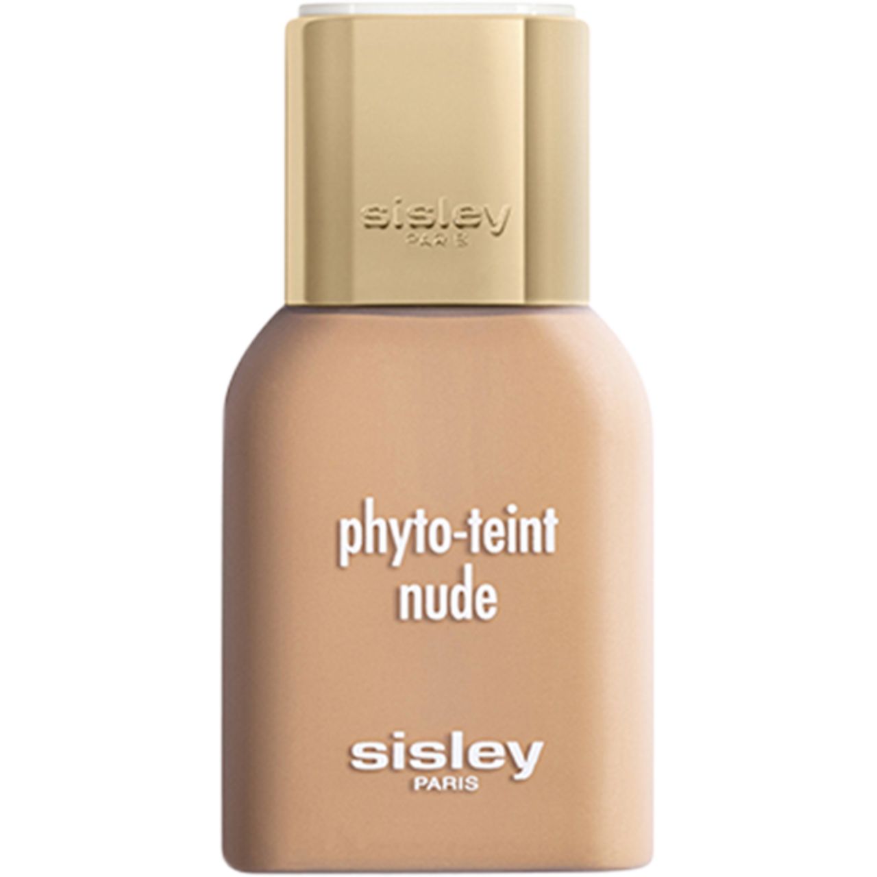 Sisley Phyto-Teint Nude. Flasche mit goldfarbenem Deckel. Schriftzug auf der Vorderseite. Beige Farbton.