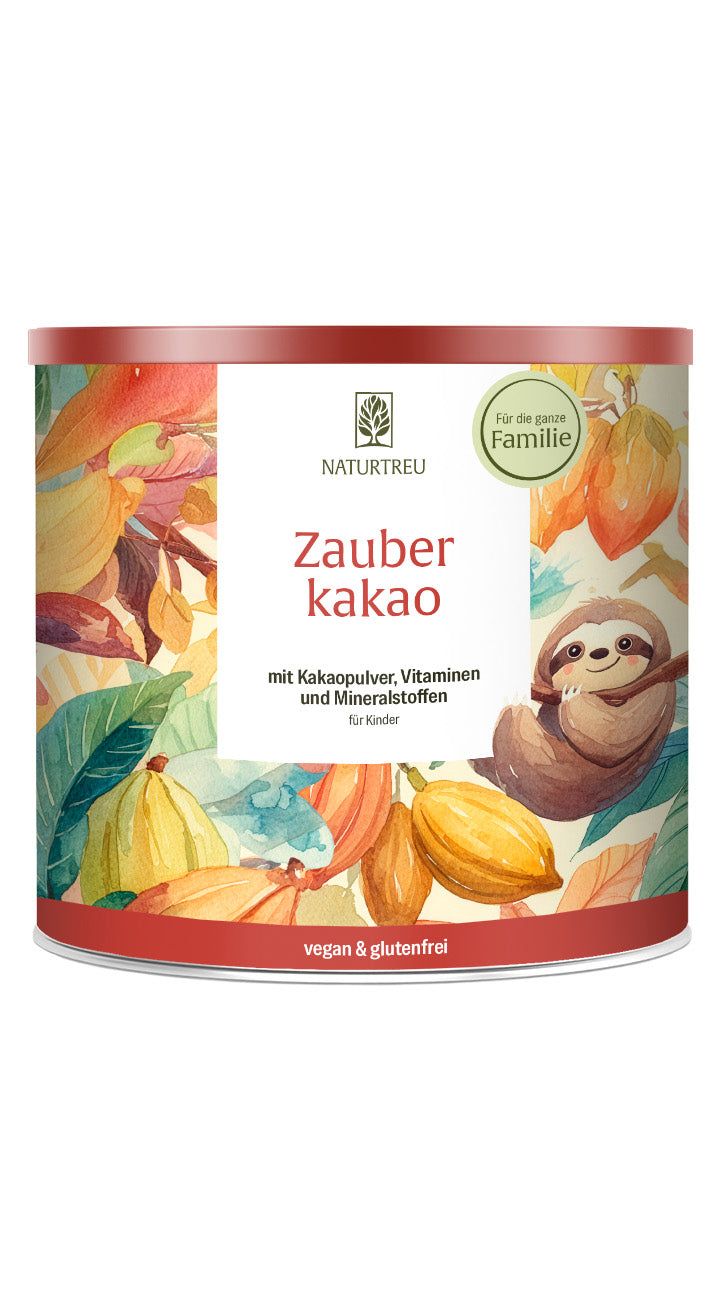 Dose NATURTREU® Zauberkakao mit Kakao, Vitaminen und Mineralstoffen für Kinder.