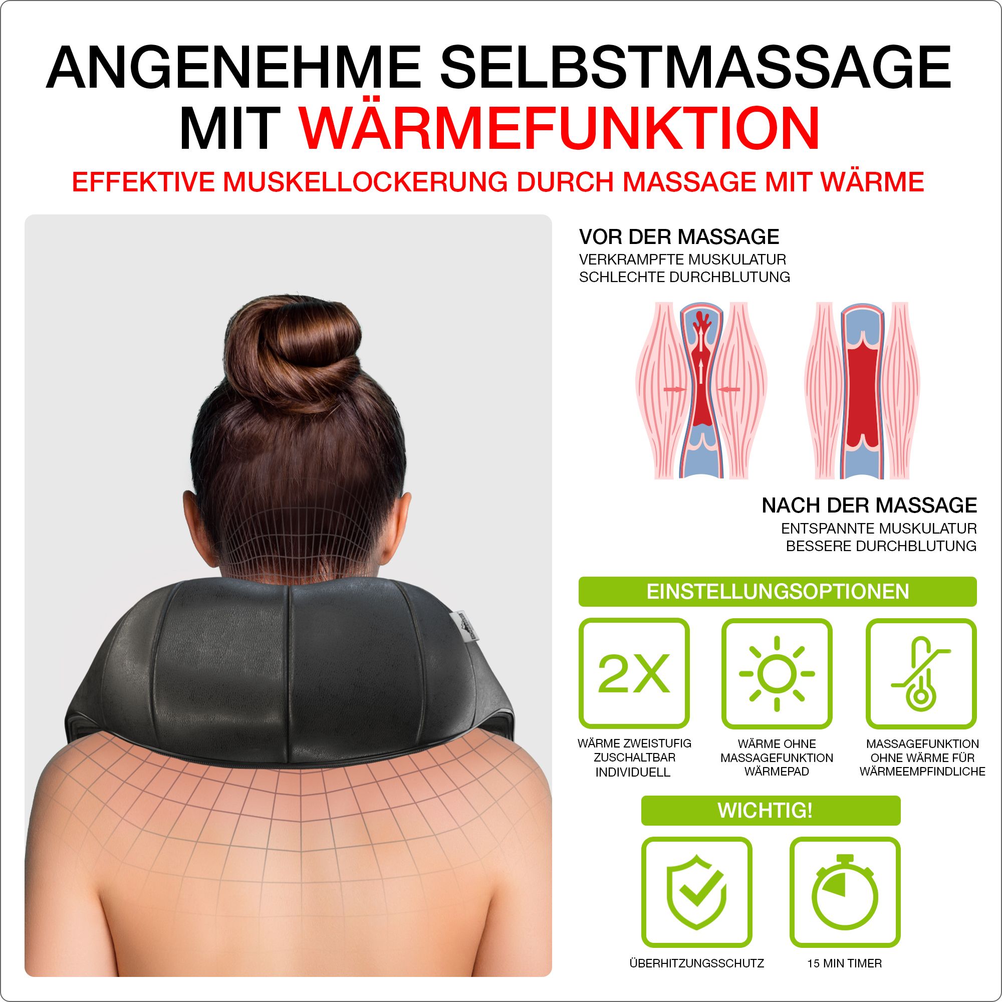 Donnerberg Nackenmassagegerät Premium Massagegerät mit Wärme und Vibration