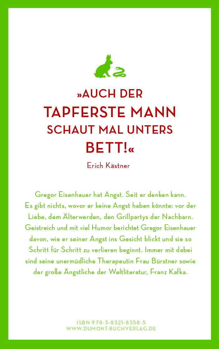 Rückseite des Buches. Zitat: "Auch der tapferste Mann schaut mal unters Bett!" von Erich Kästner. Text über den Autor und das Buch.