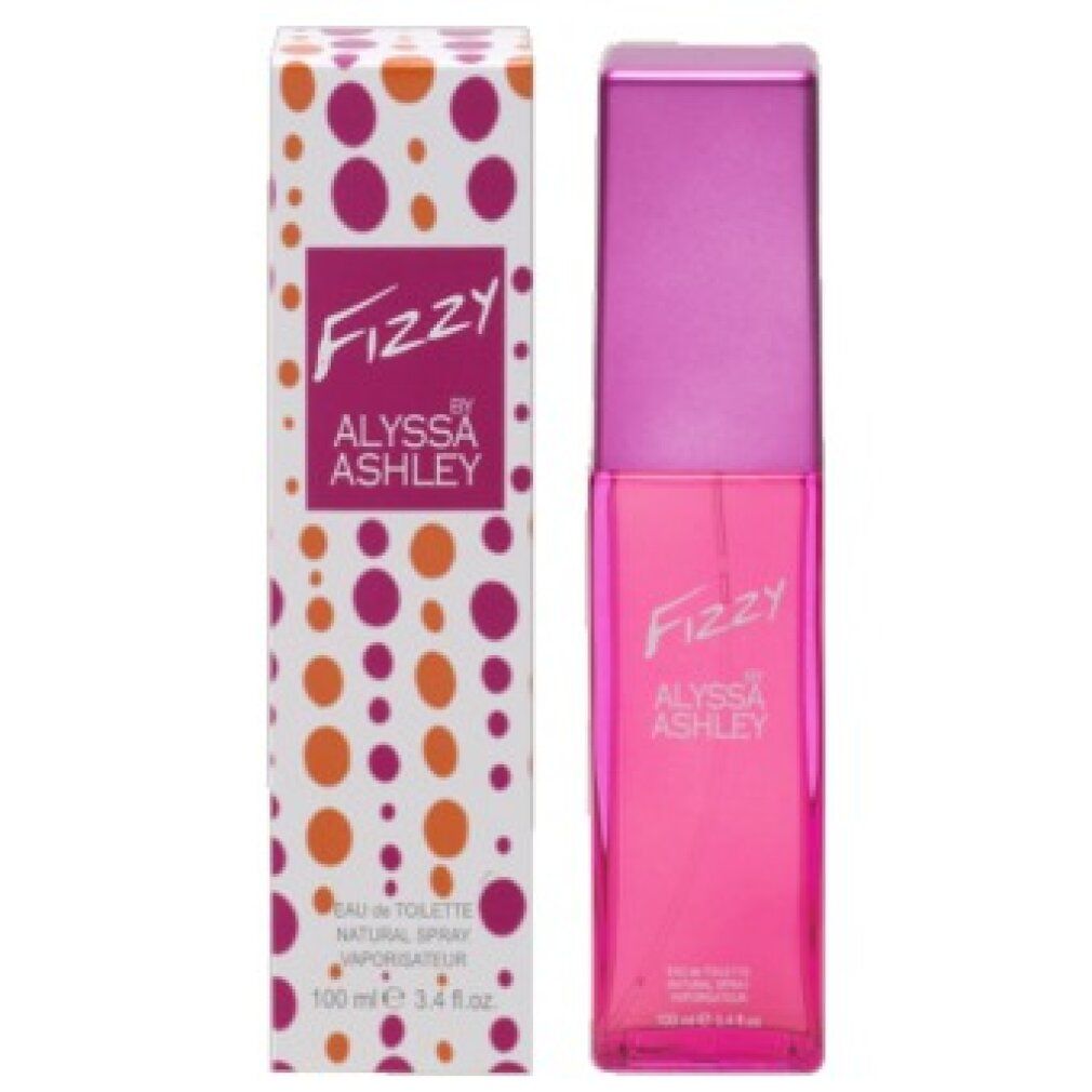 Alyssa Ashley Fizzy Eau de Toilette Flakon und Verpackung mit bunten Punkten.