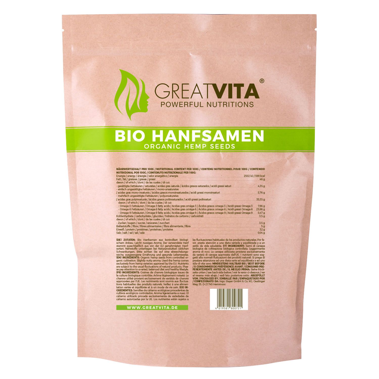 GreatVita Bio Hanfsamen 1000 g Samen