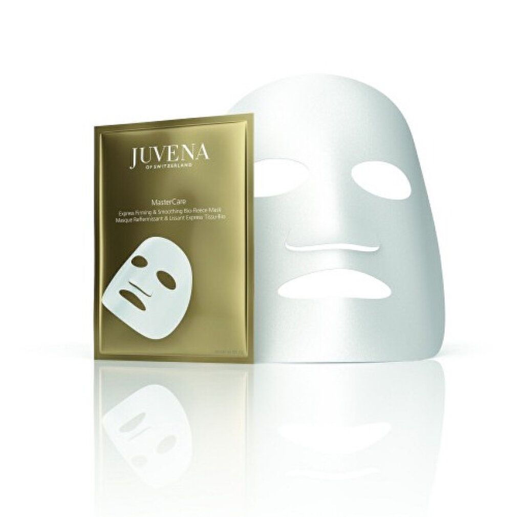 Goldene Verpackung und weiße Gesichtsmaske. Text: Juvena of Switzerland, MasterCare.