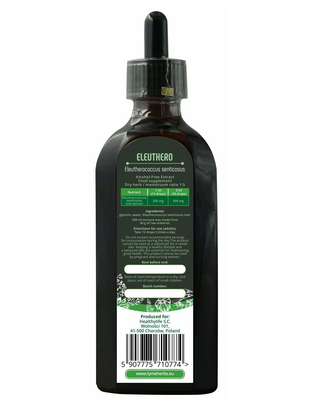Lymeherbs Borstige Taigawurzel (Eleuthero), Alkoholfreier Extrakt