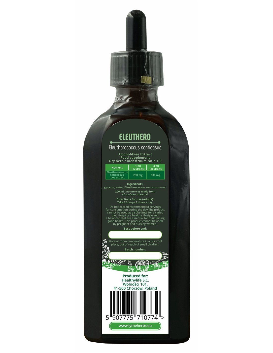 Lymeherbs Borstige Taigawurzel (Eleuthero), Alkoholfreier Extrakt 200 ml