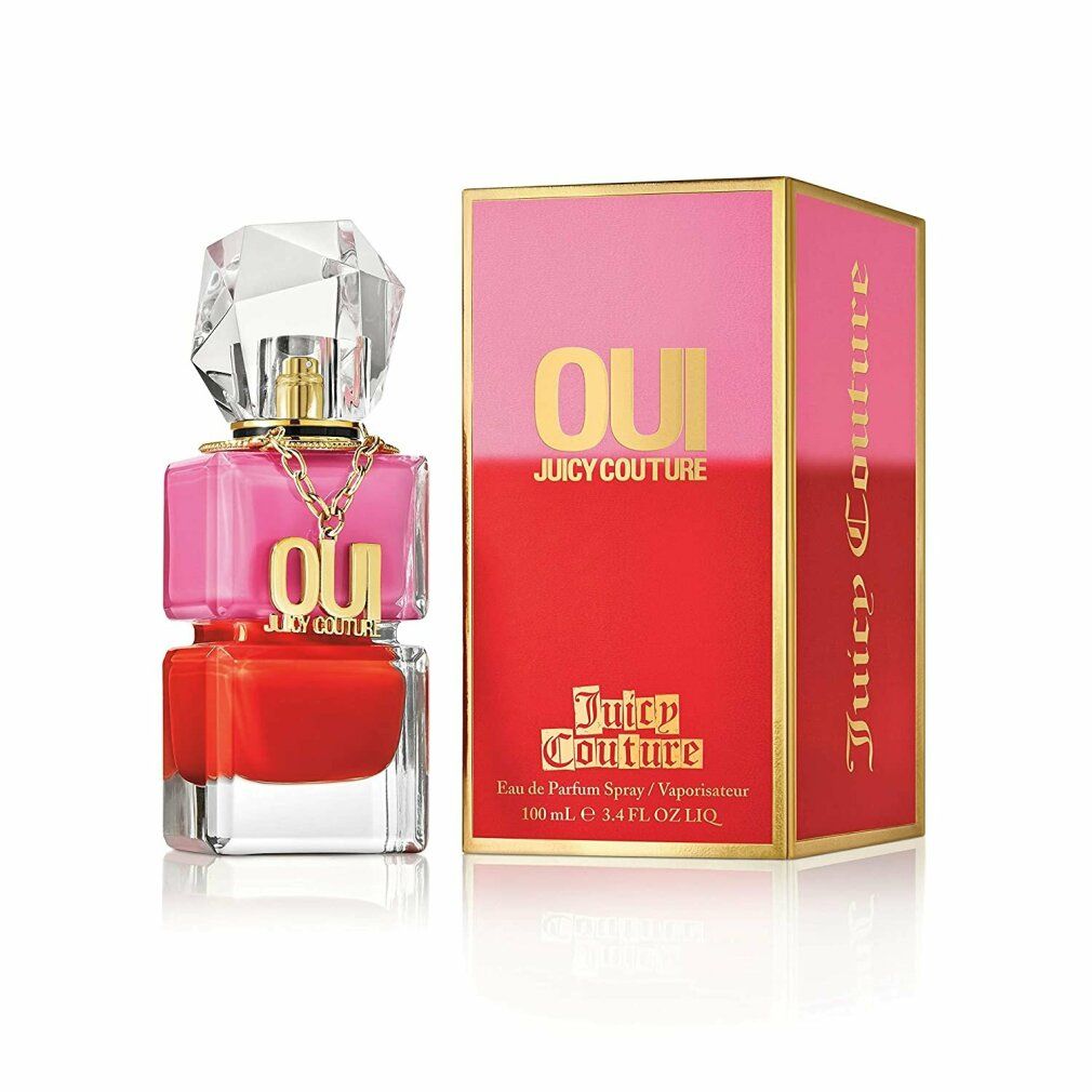 Juicy Couture Oui Eau de Parfum Spray Flakon und Verpackung.