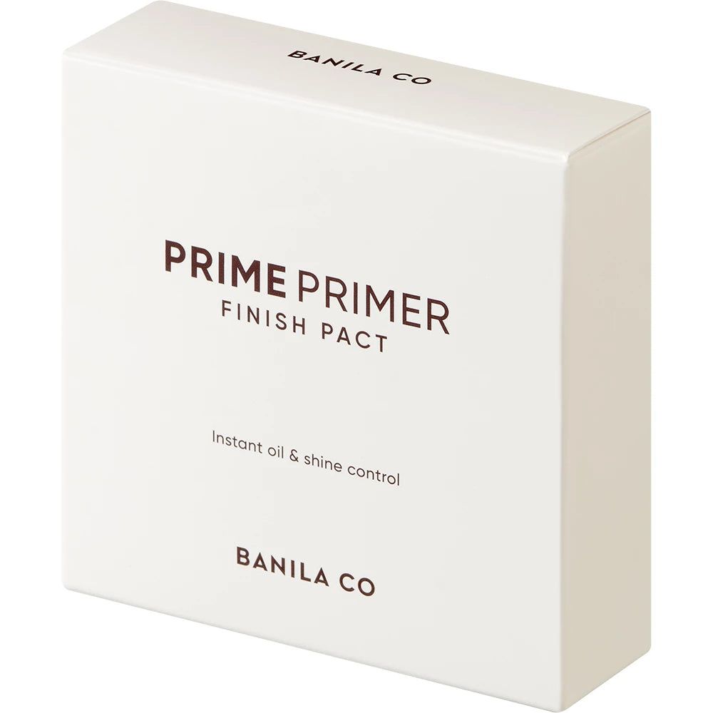 Weiße Verpackung für Prime Primer Finish Pact von Banila Co. mit Text.