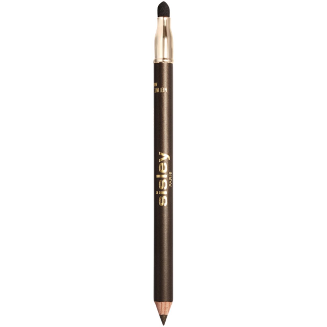 Sisley Phyto-Khol Perfect Eyeliner. Dunkelbrauner Stift mit goldfarbenem Schriftzug und Schwämmchen-Applikator.