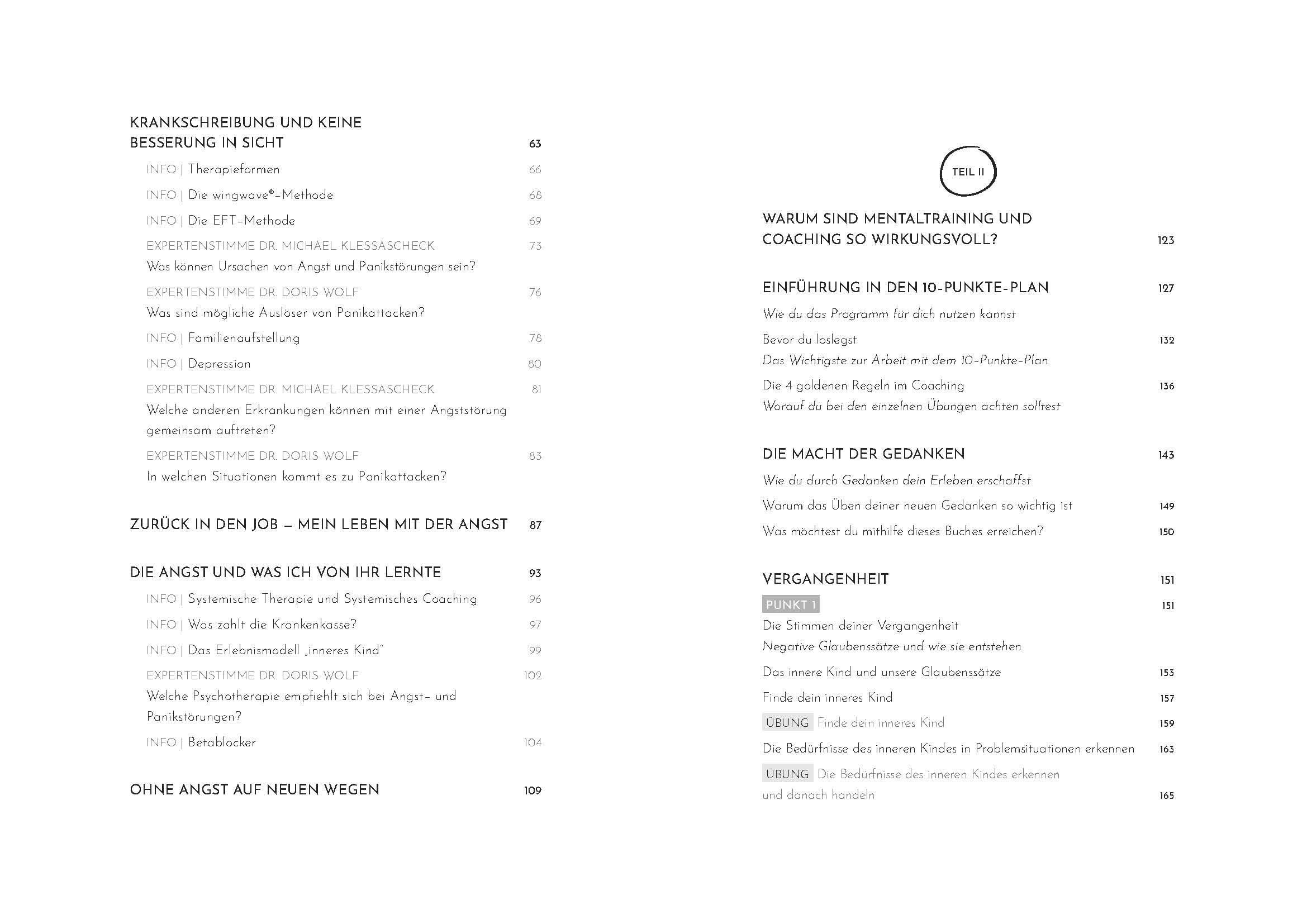 Inhaltsverzeichnis des Buches. Kapitelüberschriften und Seitenzahlen. Verlag: Edel Books.