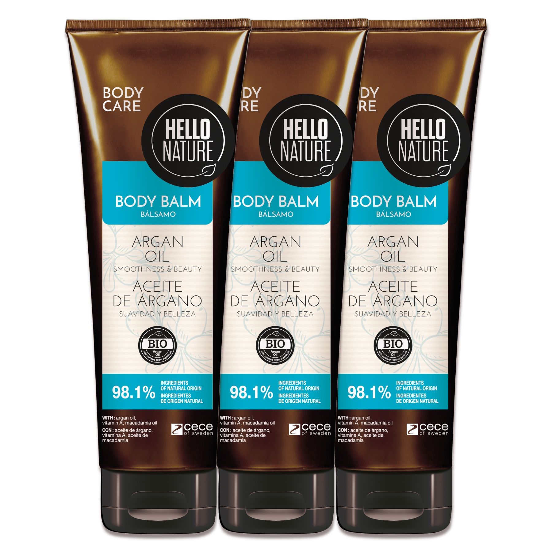 Hello Nature Körpercreme Body Balm für Feuchtigkeitspflege mit Arganöl 3x250 ml Tagescreme