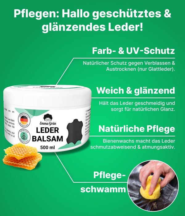 Emma Grün® Lederjacke pflegen Set mit Reiniger & Balsam