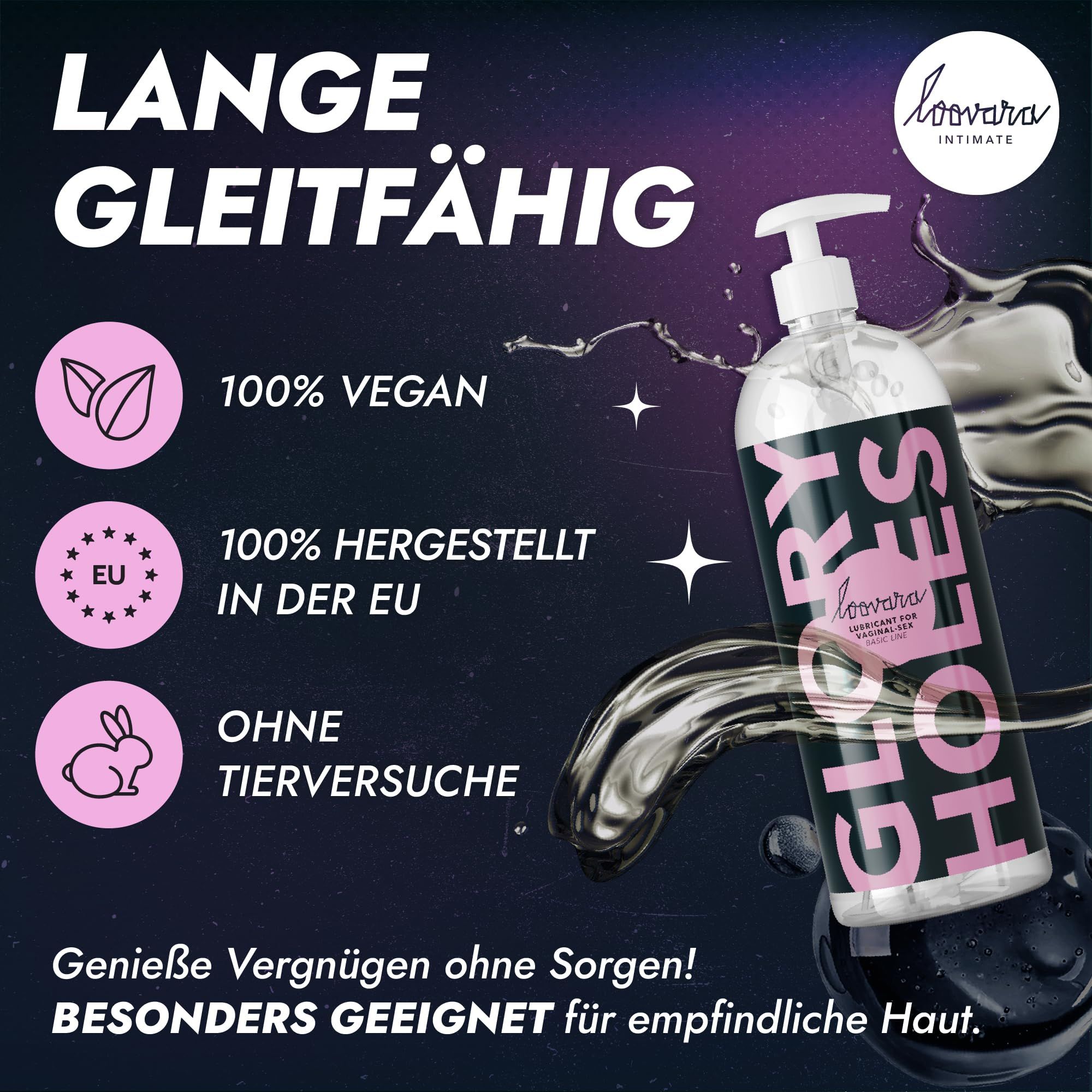 Flasche Loovara Intimate Glory Holes Gleitgel, 100% vegan, hergestellt in der EU, ohne Tierversuche.