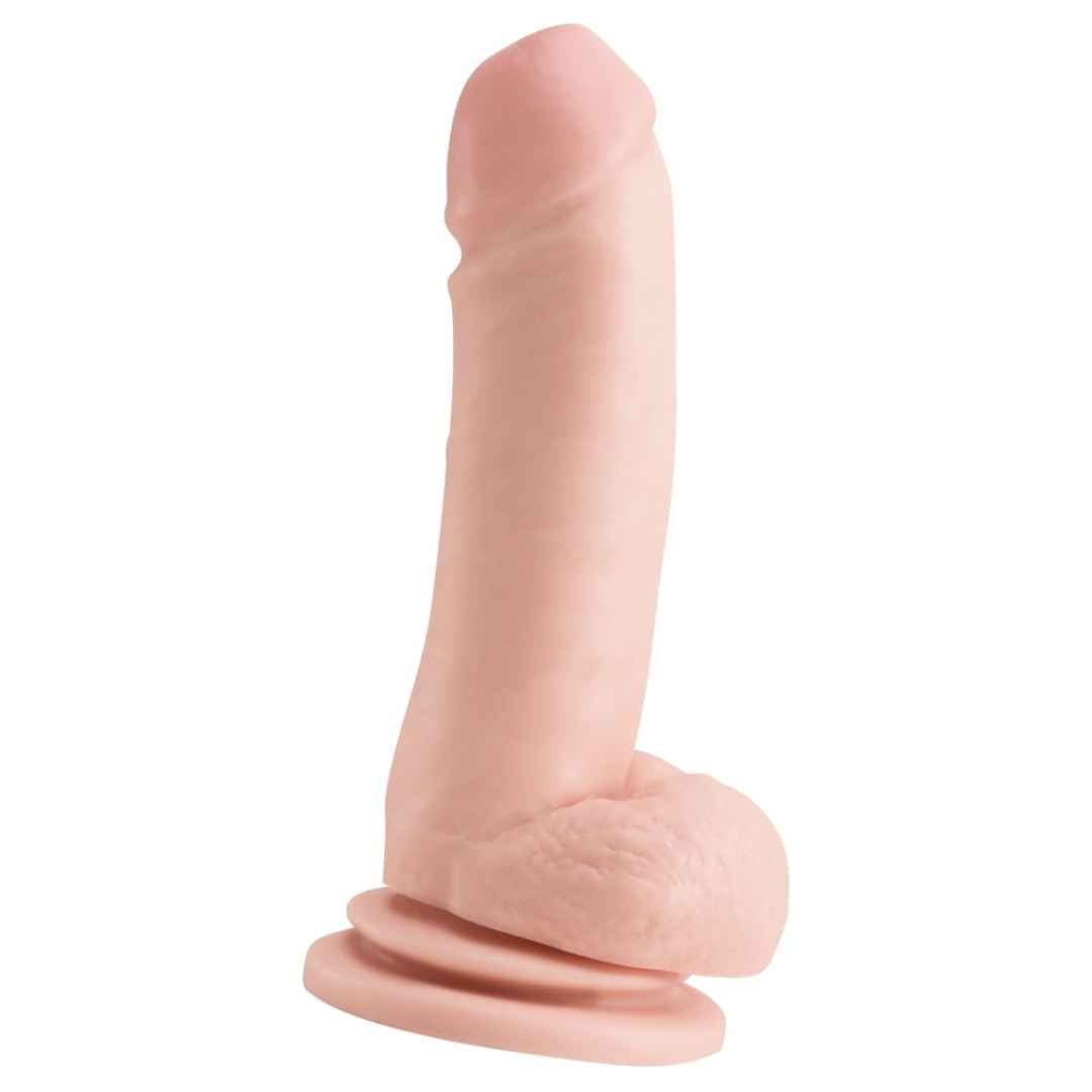 Realistischer Dildo, hautfarben, mit Saugfuß. Detailgetreue Formgebung. Auf weißem Hintergrund.
