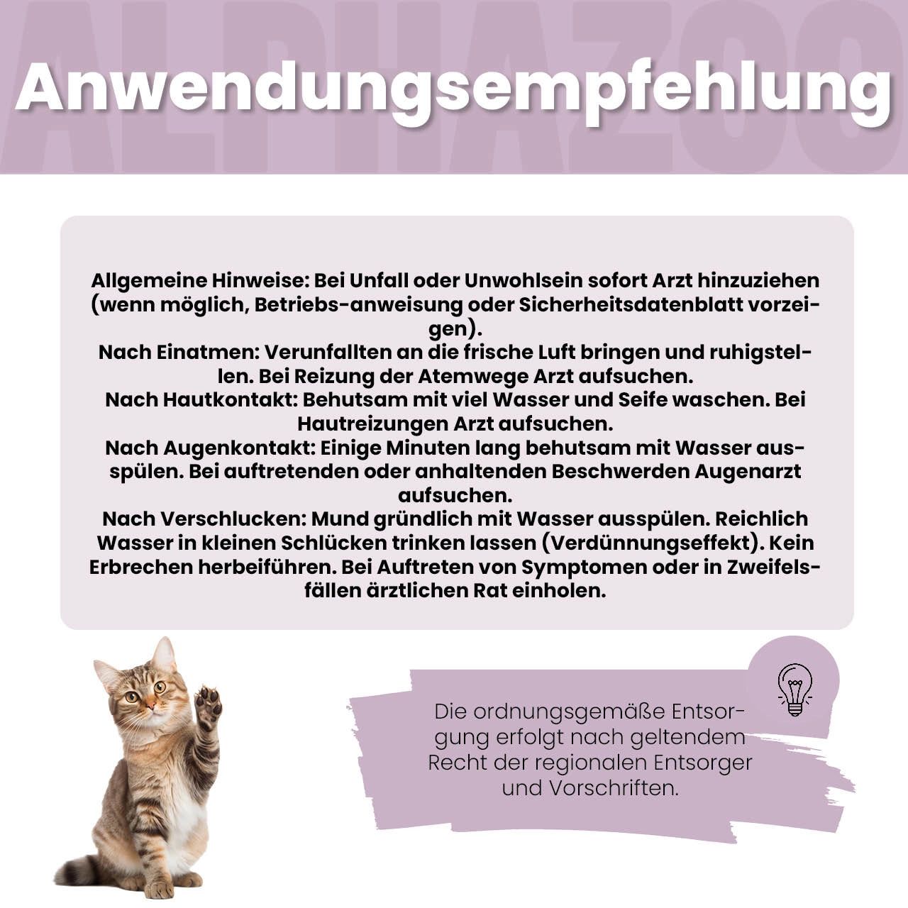 Text: Anwendungsempfehlung. Allgemeine Hinweise: Bei Unfall oder Unwohlsein sofort Arzt hinzuziehen.