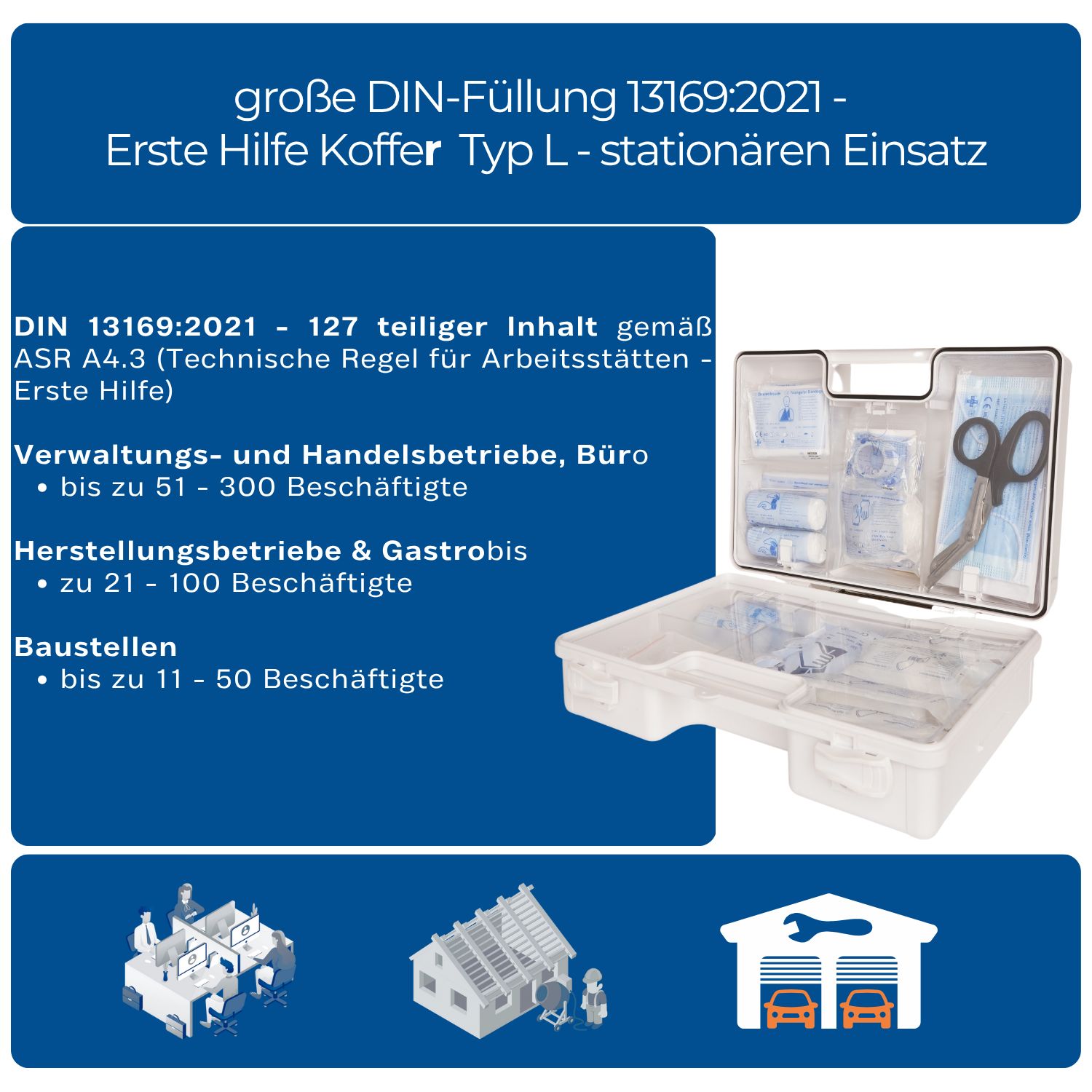 Verbandskasten Nachfüllset Erste-Hilfe-Koffer M2 PLUS Aktuelle DIN/EN 13169 Für Betriebe Ab 50 Mitarbeiter Erste Hilfe Inhalt