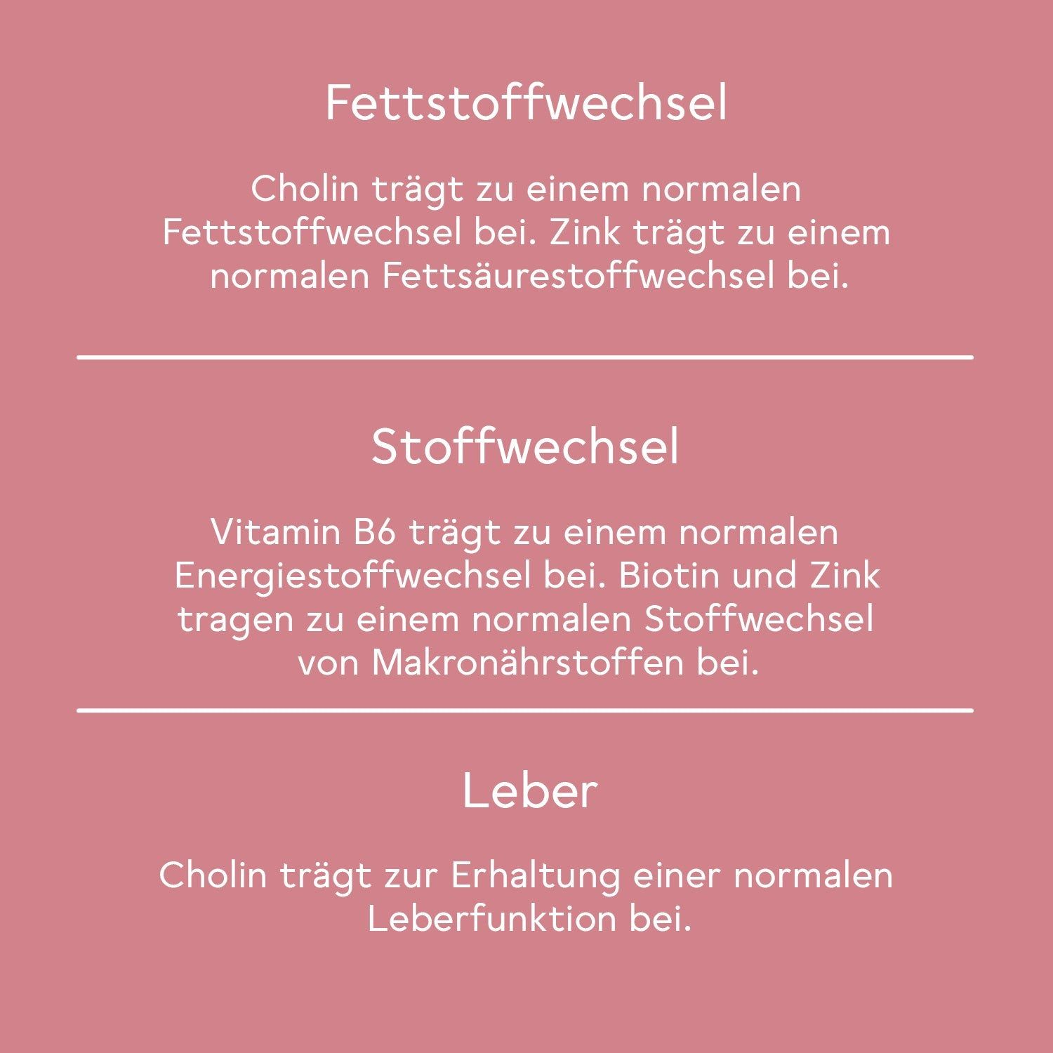 Textgrafik mit Informationen zu Fettstoffwechsel, Stoffwechsel und Leberfunktion.