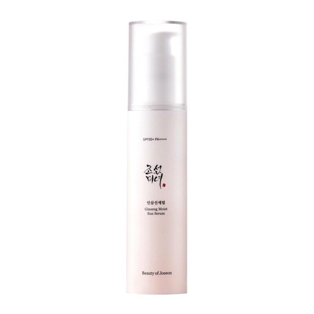 Flasche des Ginseng Moist Sun Serum mit SPF 50+ PA++++, isoliert.