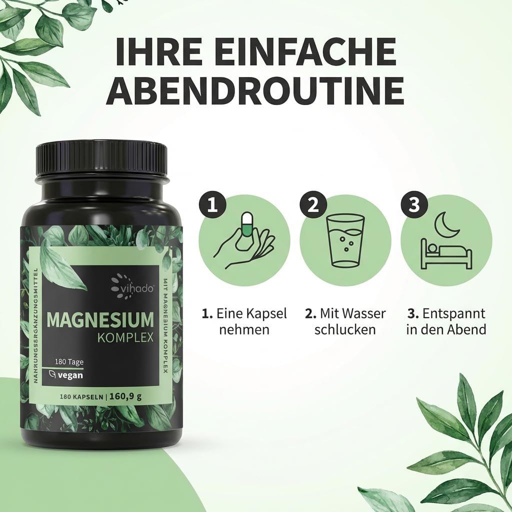 Anwendung Magnesium Komplex: 1 Kapsel mit Wasser abends einnehmen.