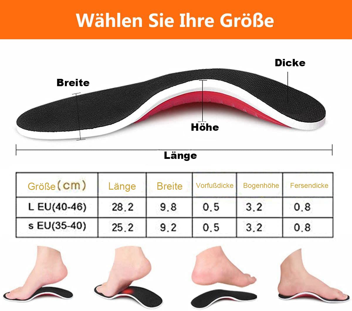 COOL-i Orthopädische 3D Einlegesohlen mit Fußgewölbestütze,bei Plattfuß, Fersensporn & Fußschmerzen