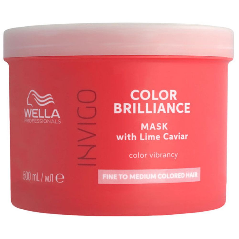 Rote Dose mit weißem Deckel. Aufschrift: Wella Invigo Color Brilliance Mask. Für feines bis mittelstarkes coloriertes Haar.