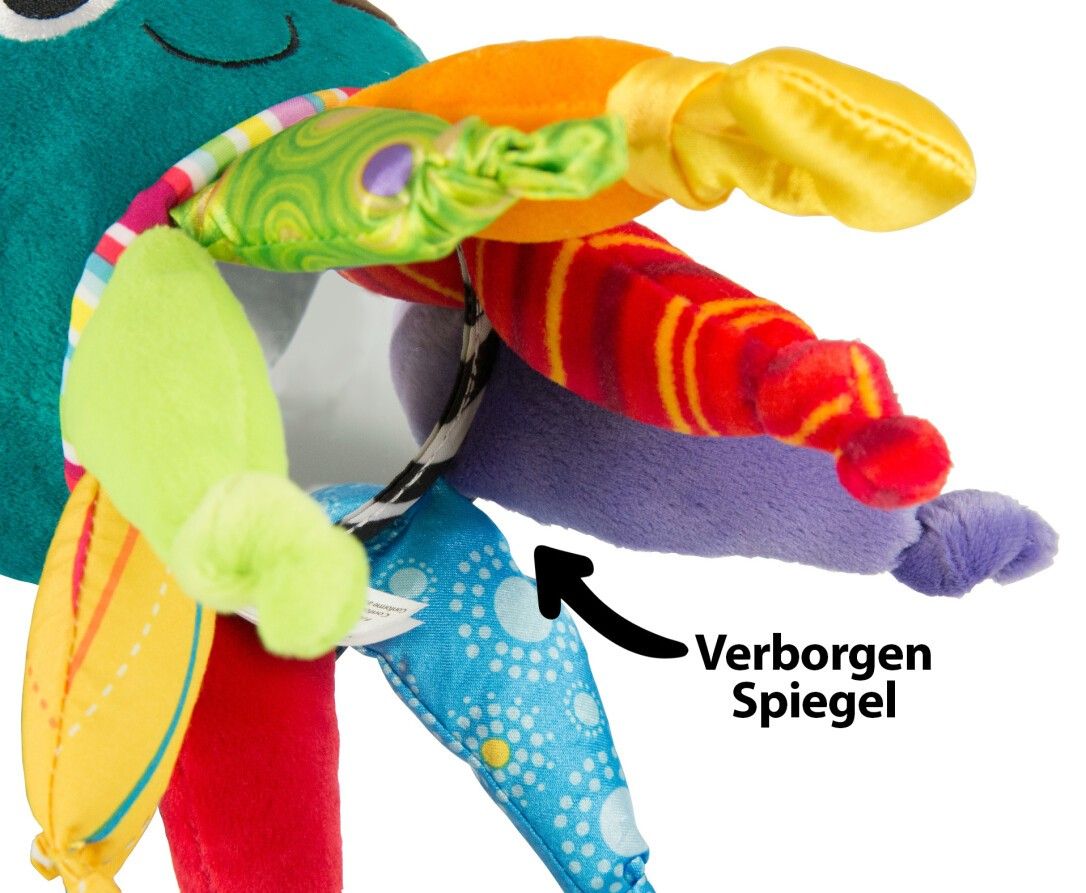 Nahaufnahme der Tentakeln einer Krake. Verschiedene Farben und Muster. Ein Tentakel mit Spiegel.