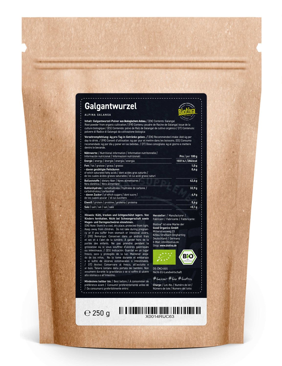 Biotiva Galgantwurzel gemahlen Bio 250 g