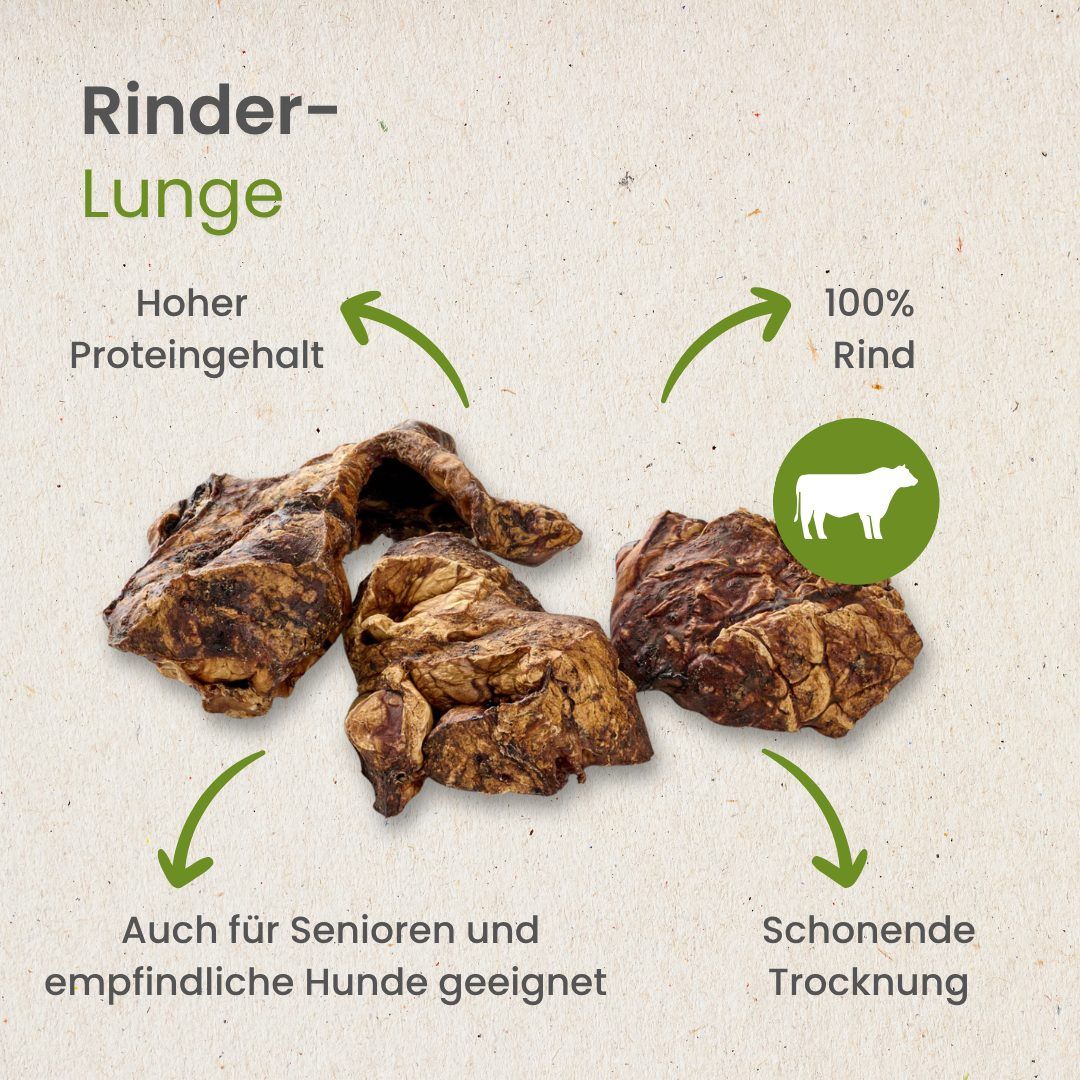 Getrocknete Rinderlunge, 100% Rind, schonend getrocknet, hoher Proteingehalt.