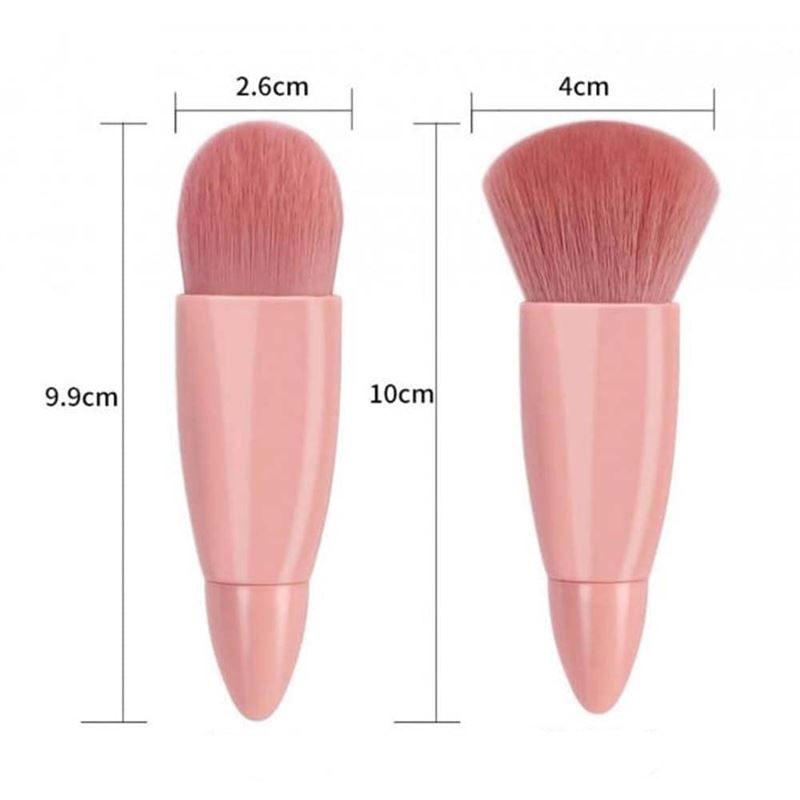 Zwei rosa Make-up-Pinsel. Abmessungen: 9,9 cm lang, 2,6 cm breit; 10 cm lang, 4 cm breit.