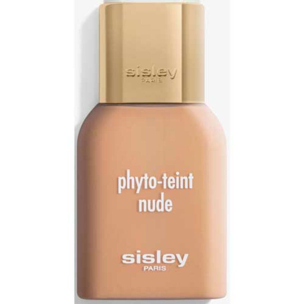 Beige Flasche mit goldfarbenem Deckel. Aufschrift: Phyto-Teint Nude und Sisley Paris.