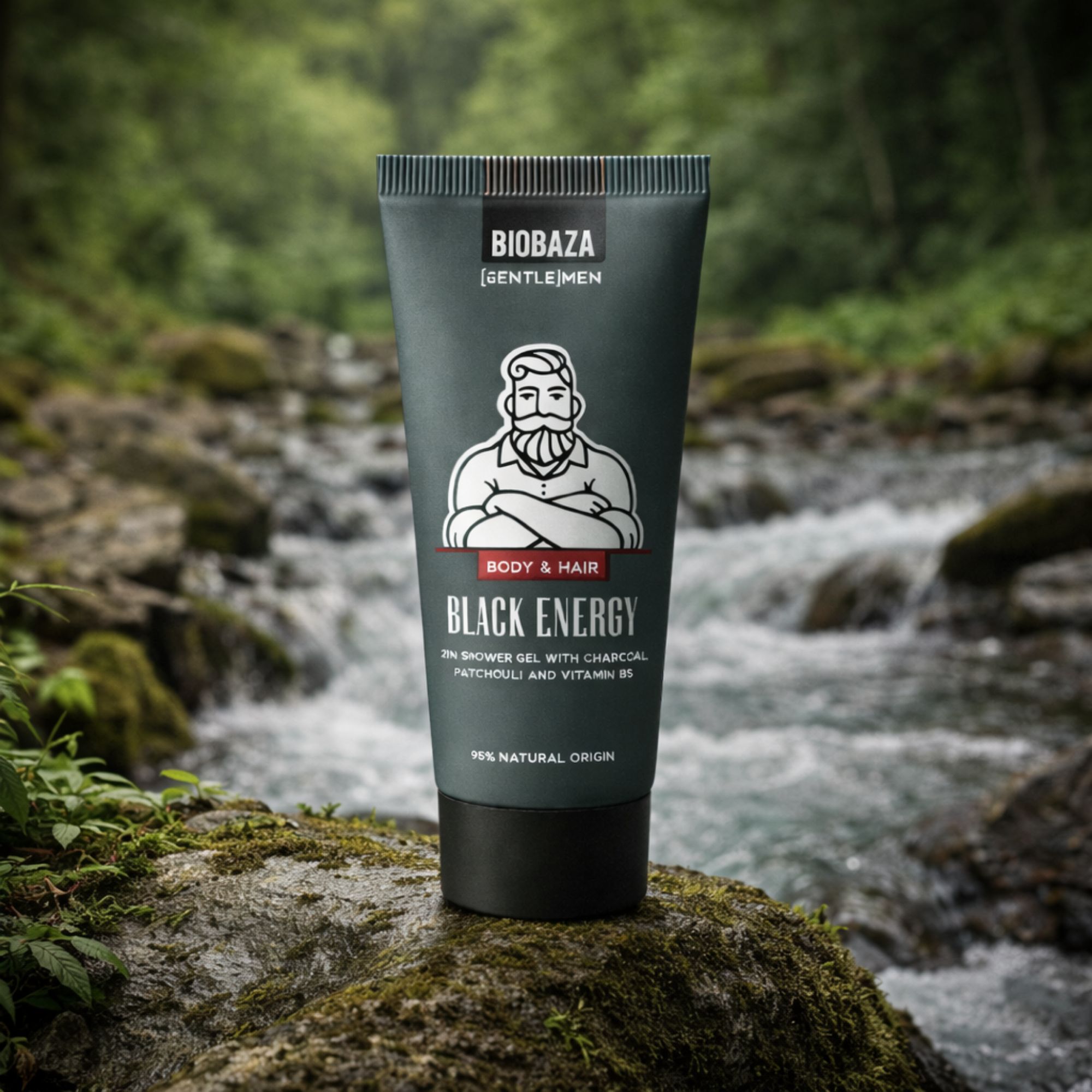 BIOBAZA Black Energy 2in1 Duschgel & Shampoo 30 ml mit Aktivkohle, Patchouli und Vitamin B5