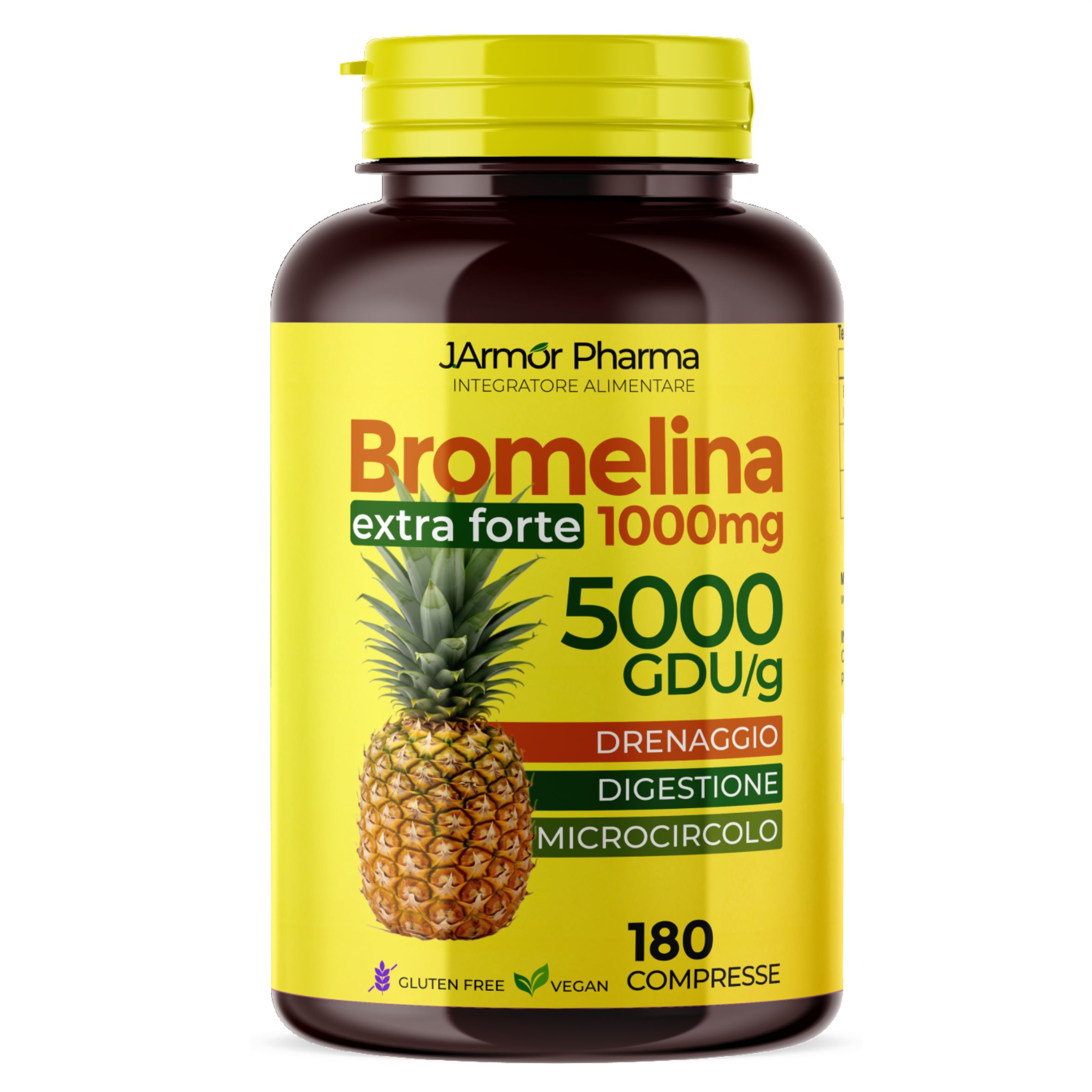 Bromelina Extra Forte Drenante 5000 GDU/g - 180 Cpr Gambe Gonfie Ritenzione Idrica Cellulite