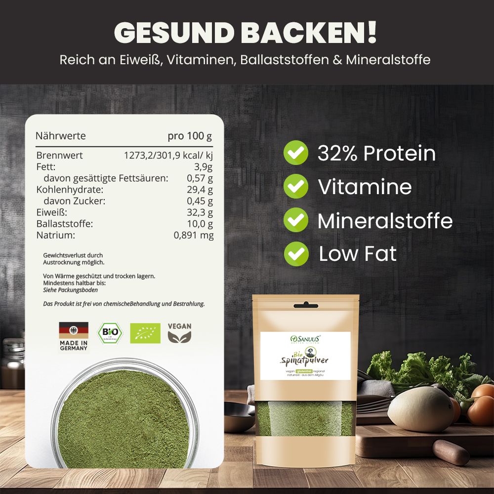 SANUUS Bio Spinatpulver High Protein 500g