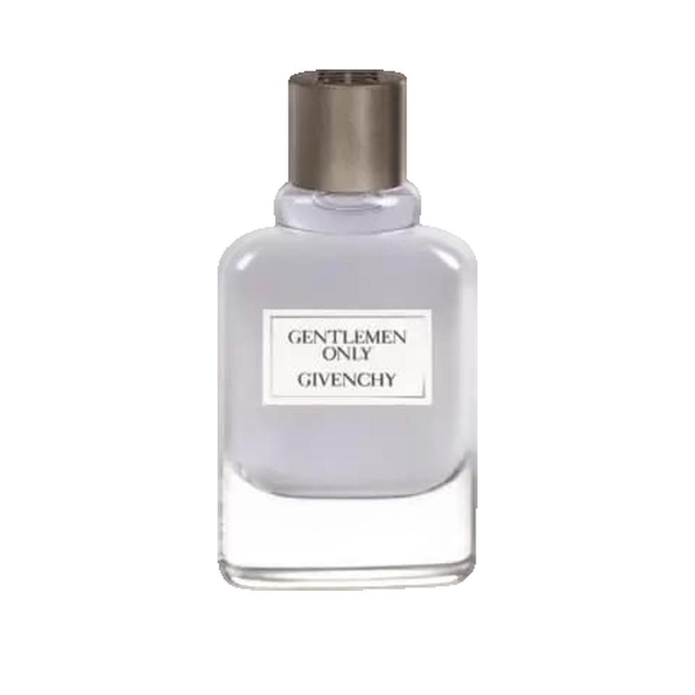 Parfümflakon mit silberfarbenem Verschluss. Aufkleber mit "GENTLEMEN ONLY GIVENCHY".